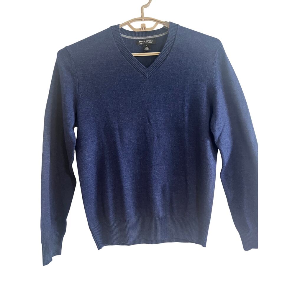 Banana Republic Men’s S 100% Extra Fine Merino Wool V Neck Sweater Blue